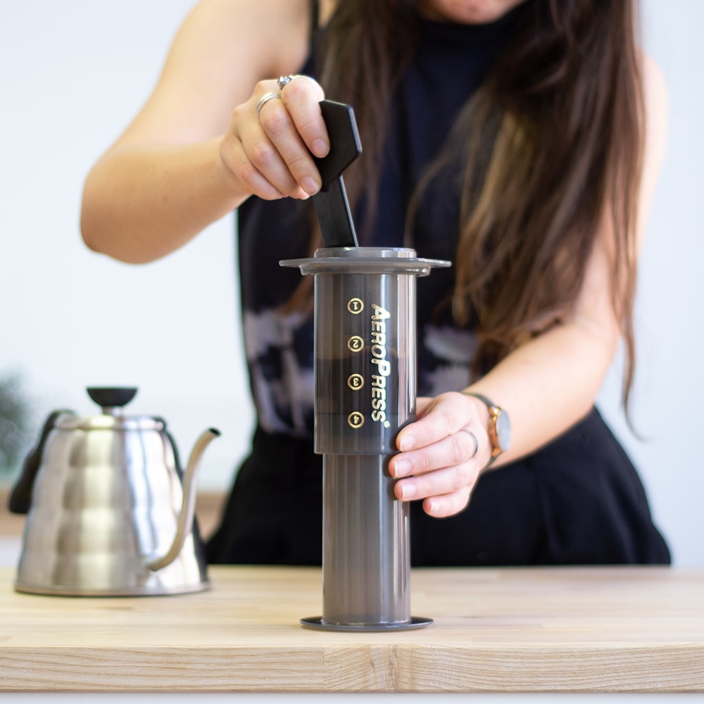 AeroPress coffee brewing at home